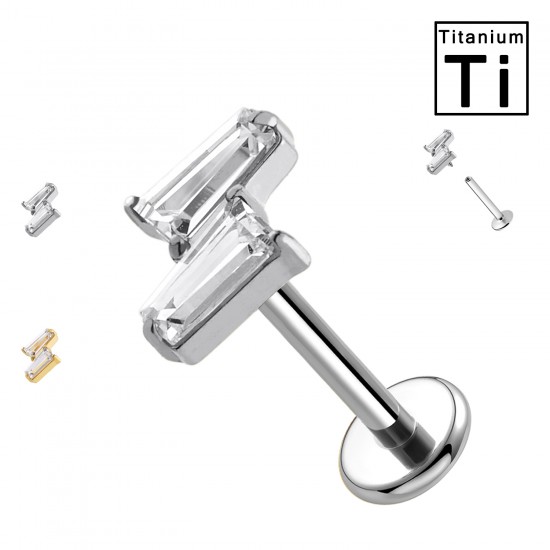 PWC-269 Piercing Labret in Titanio a Doppia Barra con Cristalli Rettangolari