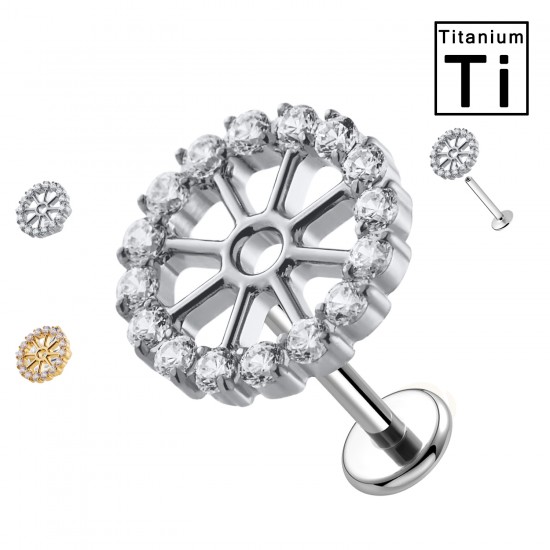 PWC-270 Piercing Labret in Titanio a Forma di Cerchio con Cristalli