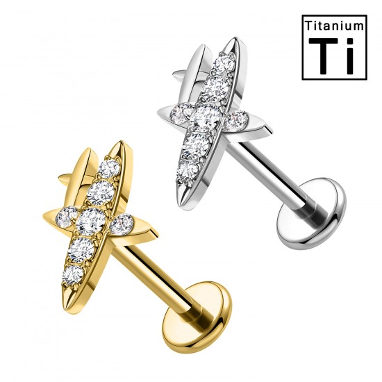 PWC-272 Piercing Labret in Titanio a Forma di Croce con Cristalli
