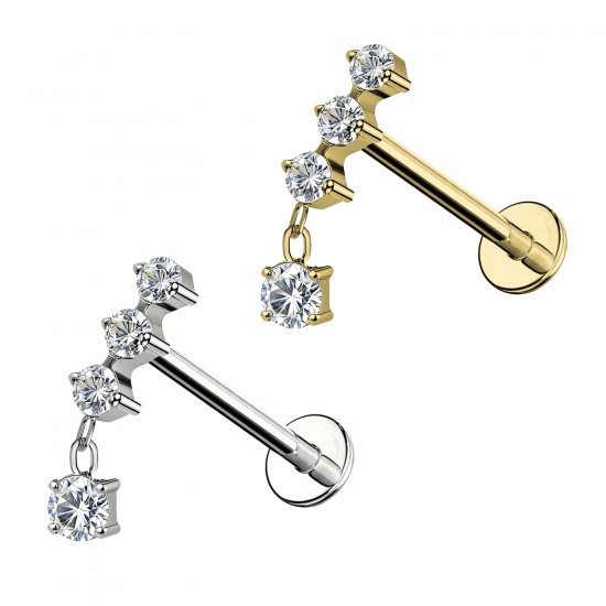 PWC-278 Piercing Labret In Titanio Con 3 Cristalli con Pedente