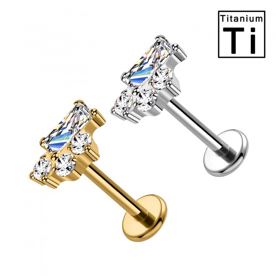 PWC-282 Piercing Labret de Titanio con Cristal Rectangular