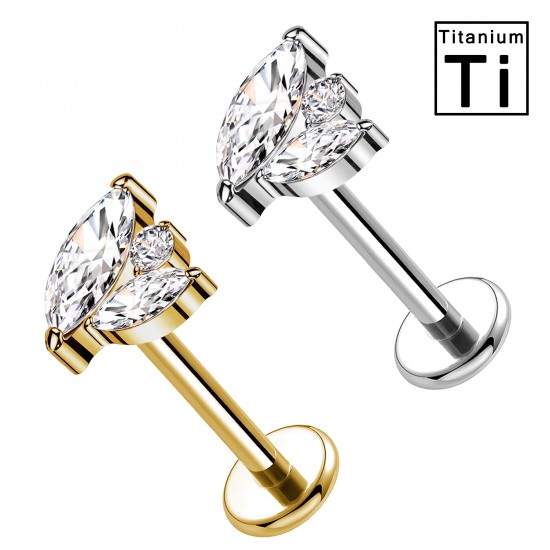 PWC-290 Piercing Labret de Titanio con Cristal en Forma de Hoja