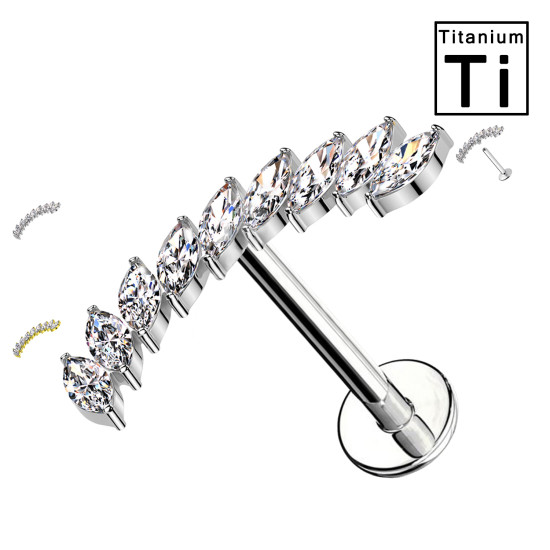 Piercing Labret in Titanio con Sei Cristalli-Filettatura Interna