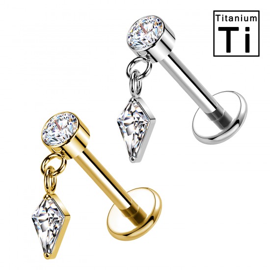 PWC-258 Piercing Labret in Titanio con Cristallo a Forma di Diamante