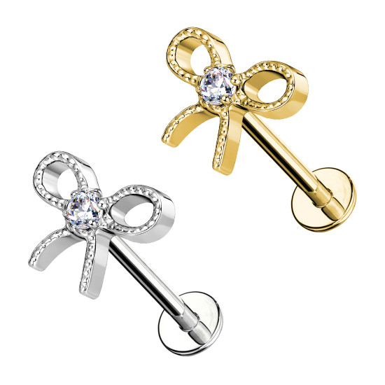 Piercing Labret in Titanio con Fiocco e Cristallo