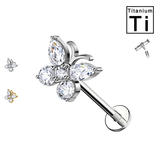 Piercing Labret con Farfalla e Cristalli in Titanio