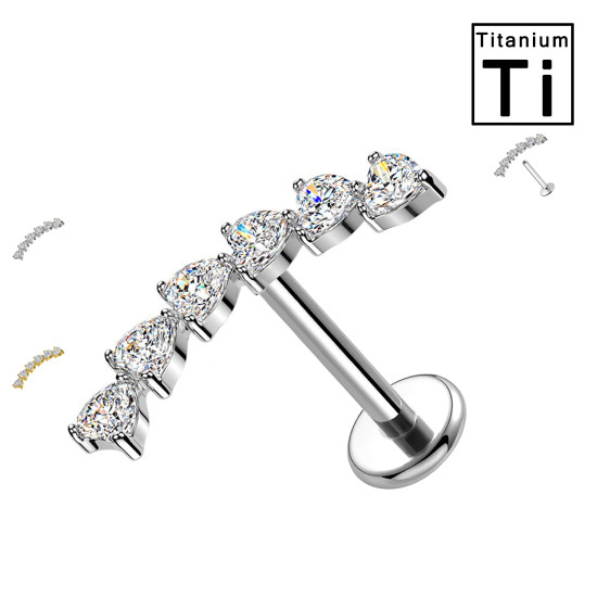 Piercing Labret con Cristalli Marquise a Ventaglio in Titanio