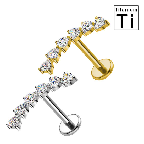 Piercing Labret con Cristalli Marquise a Ventaglio in Titanio