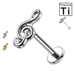 Labret in Titanio con Nota Musicale e Cristallo