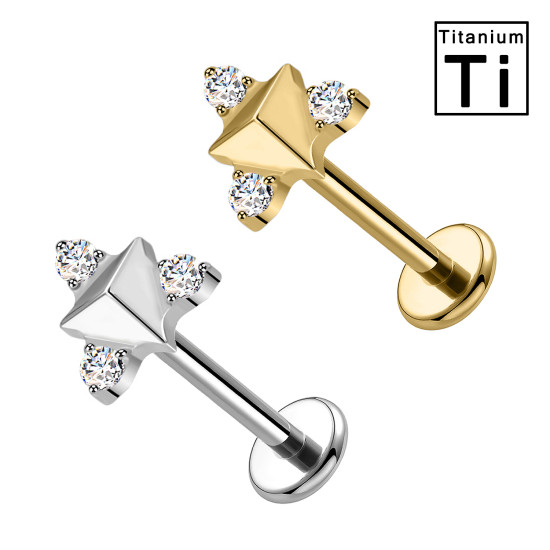 Piercing Labret in Titanio con Stella e Tre Cristalli