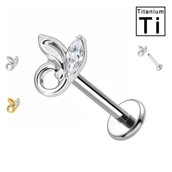 Piercing Labret in Titanio con Coniglietto Stilizzato e Cristallo