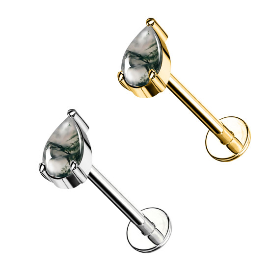Titanium Labret Piercing with Teardrop Moss Agate