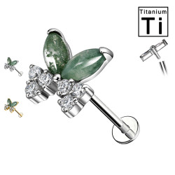 Titanium Labret Piercing with Moss Agate Butterfly Titanium Labret Piercing with Moss Agate Butterfly