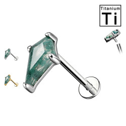 Titanium Labret Piercing with Geometric Moss Agate Titanium Labret Piercing with Geometric Moss Agate