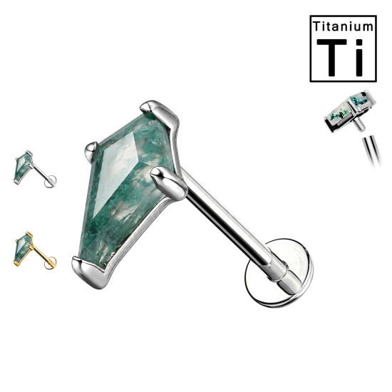 Titanium Labret Piercing with Teardrop Moss Agate