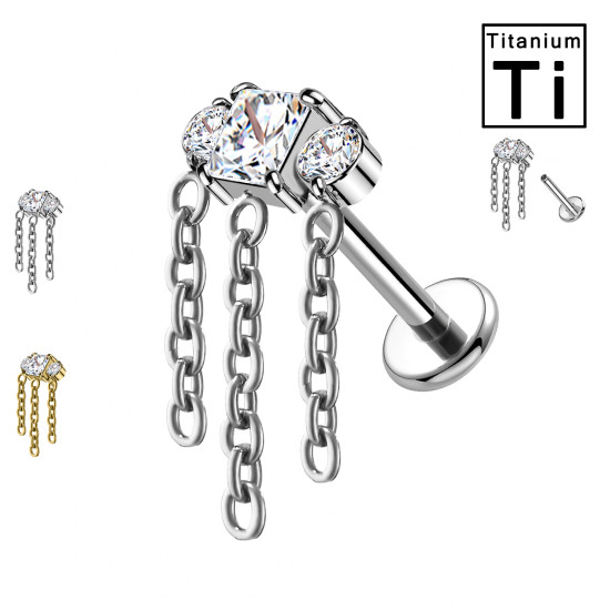 Piercing en titane au labret avec cristaux et chaînes