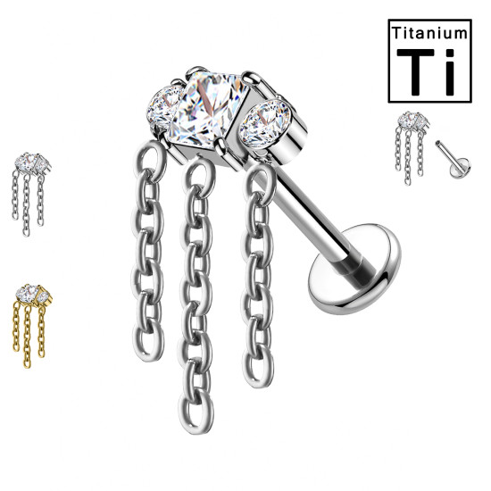 Piercing Labret in Titanio con Cristalli e Catene