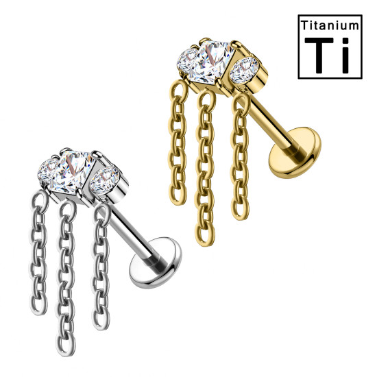 Piercing Labret in Titanio con Cristalli e Catene