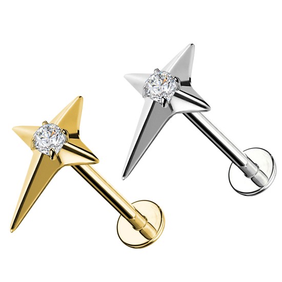 Piercing labret de titanio con estrella polar y cristal
