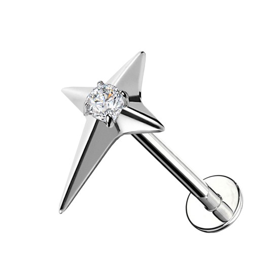 Piercing labret de titanio con estrella polar y cristal