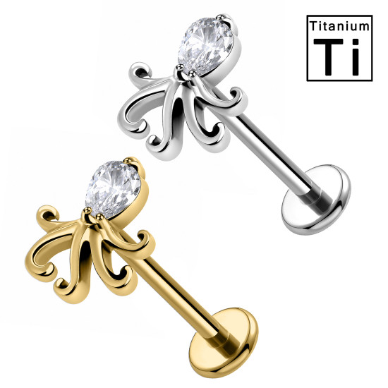Labret in Titanio con Polpo e Cristallo