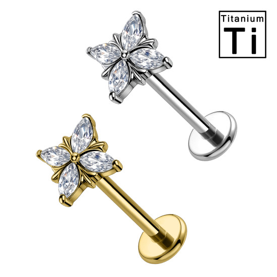 Labret in Titanio con Quattro Cristalli