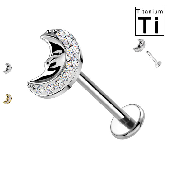 Labret in Titanio con Luna e Cristalli