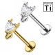 Piercing Labret in Titanio con Cristallo a Cuore e Motivo a Gatto
