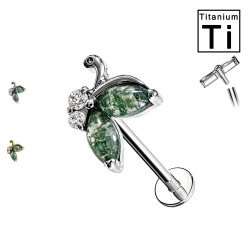 Piercing Labret Doppia Foglia in Agata Muschiata