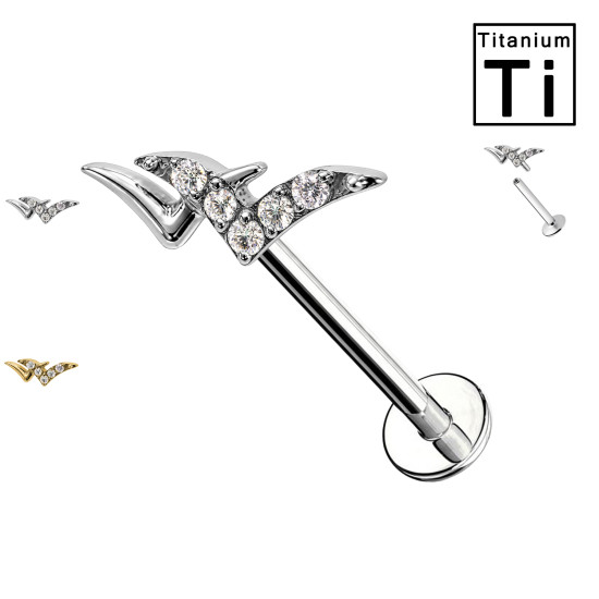 Piercing Labret in Titanio con Ali e Cristalli