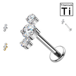 Piercing Labret con Fiore a Quattro Cristalli in Titanio
