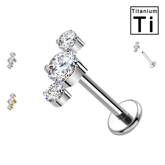 Piercing Labret con Fiore a Quattro Cristalli in Titanio