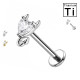 Piercing Labret in Titanio con Cristallo a Cuore e Motivo a Gatto