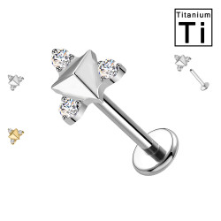 Piercing Labret in Titanio con Stella e Tre Cristalli