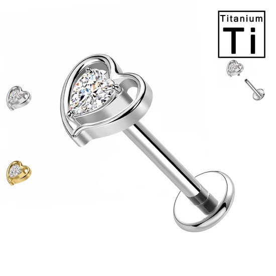 Piercing Labret Cuore con Cristallo in Titanio