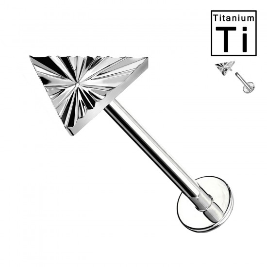 Piercing Labret in Titanio Triangolare e Motivo Radiale e con Filettatura Interna