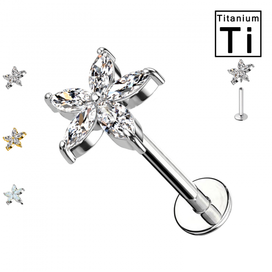 Piercing Labret con Fiore Cristallo in Titanio Piercing Labret con Fiore Cristallo in Titanio