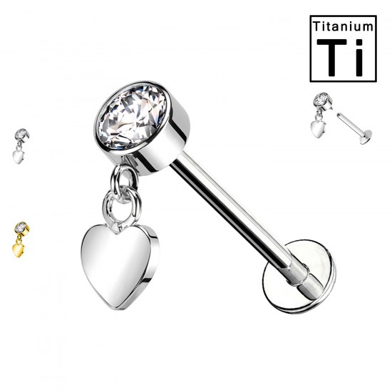 Piercing Labret con Cuore e Cristallo in Titanio Piercing Labret con Cuore e Cristallo in Titanio