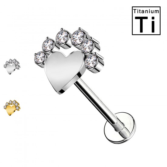 Piercing Labret con Cuore e Cristalli in Titanio Piercing Labret con Cuore e Cristalli in Titanio