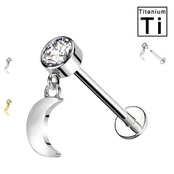  Piercing Labret con Luna e Cristallo in Titanio