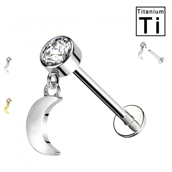 Piercing Labret con Luna e Cristallo in Titanio