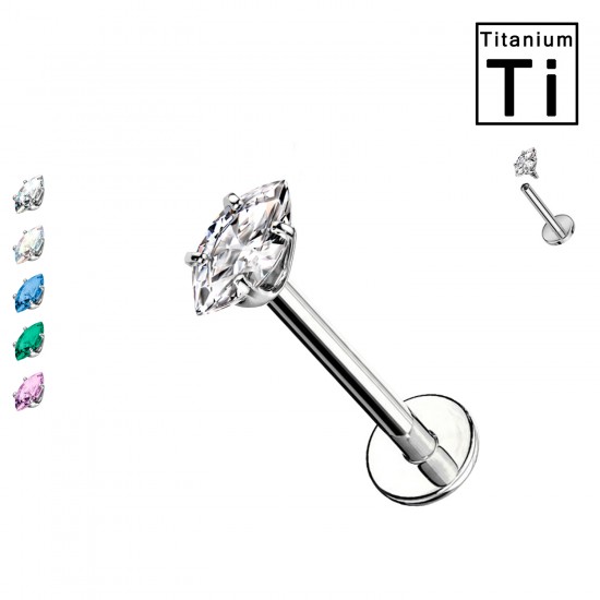 Piercing Labret con Cristallo Forma "Oliva" in Titanio