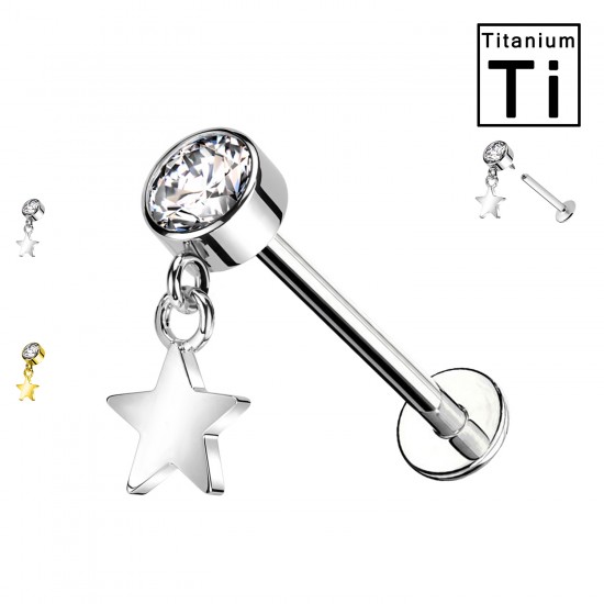 Piercing Labret con Stella e Cristallo in Titanio Piercing Labret con Stella e Cristallo in Titanio