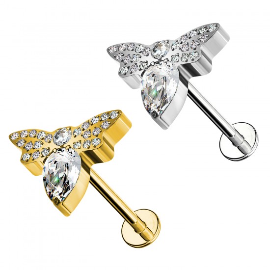 Piercing Labret con Farfalla e Cristalli in Titanio