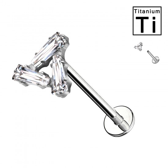 Piercing Labret in Titanio con Tre Cristalli Geometrici e con Filettatura Interna Piercing Labret in Titanio con Tre Cristalli Geometrici e con Filettatura Interna