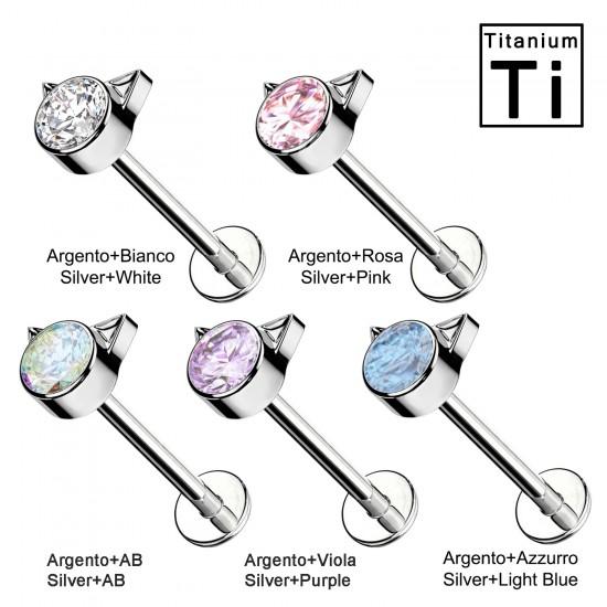 PWC-047 Piercing Labret in Titanio a Forma di Orecchie di Gattino con Cristallo e con Filettatura Interna PWC-047 Piercing Labret in Titanio a Forma di Orecchie di Gattino con Cristallo e con Filettatura Interna