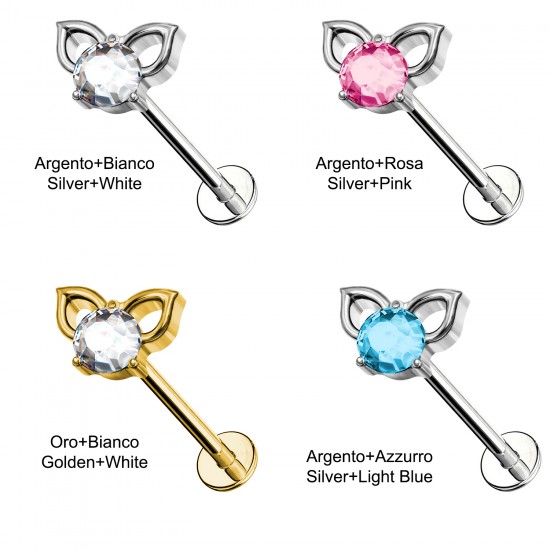 Piercing Labret in Titanio con Orecchie di gatto con cristalli