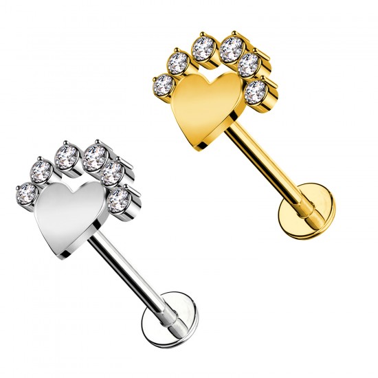 Piercing Labret con Cuore e Cristalli in Titanio Piercing Labret con Cuore e Cristalli in Titanio
