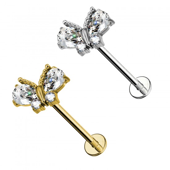 Piercing Labret con Farfalla e Cristalli in Titanio