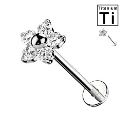 Piercing Labret in Titanio con Cristalli Luminosi e Sfera Centrale e push-in Piercing Labret in Titanio con Cristalli Luminosi e Sfera Centrale e push-in